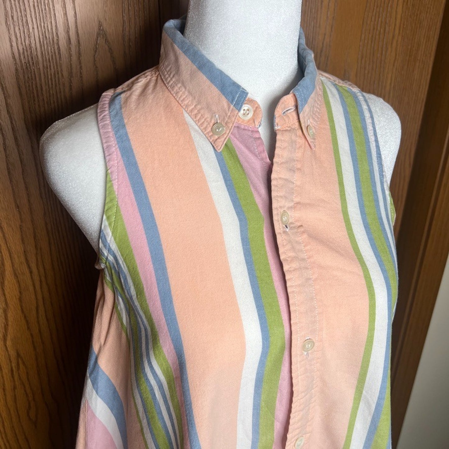 Vtg 90s Espirit Sleeveless Shirt S Multi-color Striped Preppy Coastal Grandma