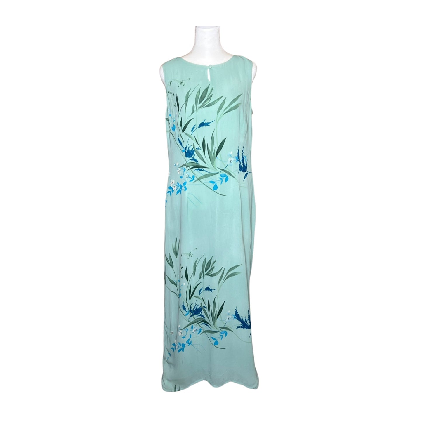 Vtg 90s Casual Corner Maxi Dress 8 Teal Floral Fairy Whimsical Elegant Formal