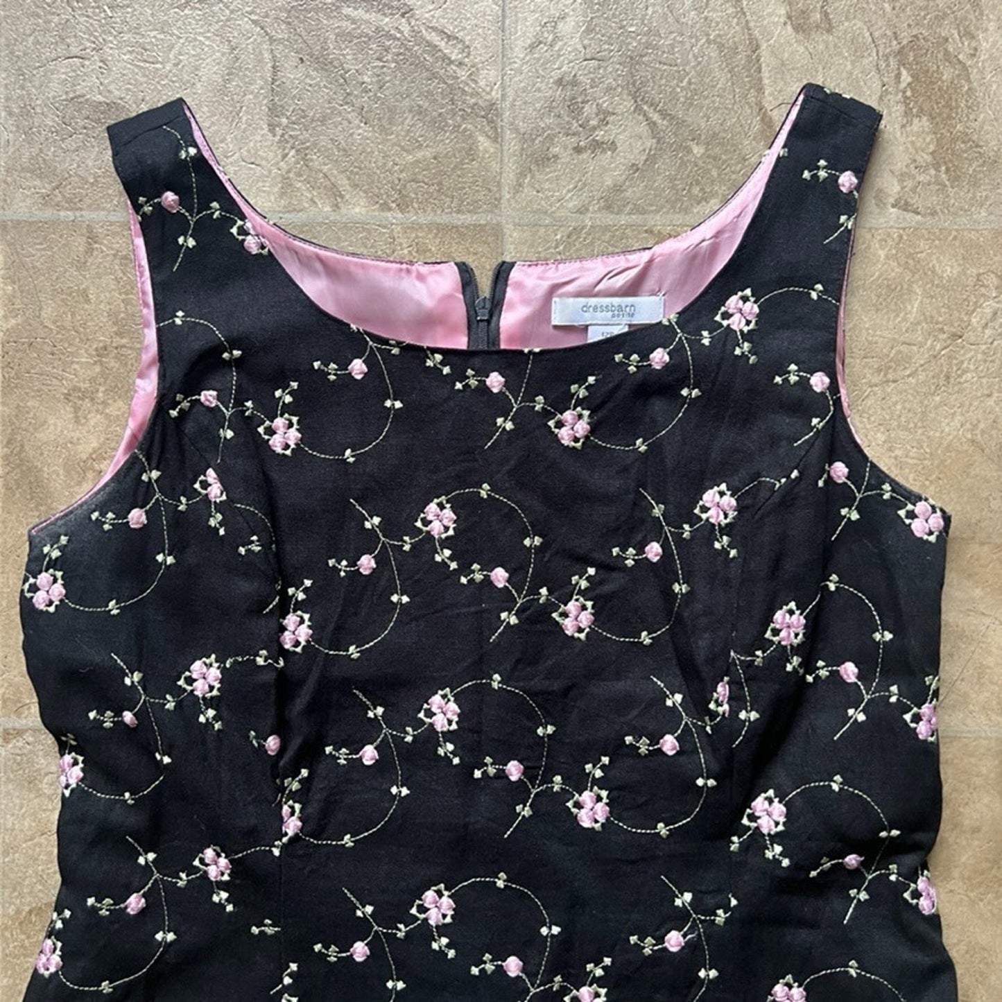 Vtg Dress Barn Womens Black Floral Embroidered Romantic Feminine Dainty Romantic