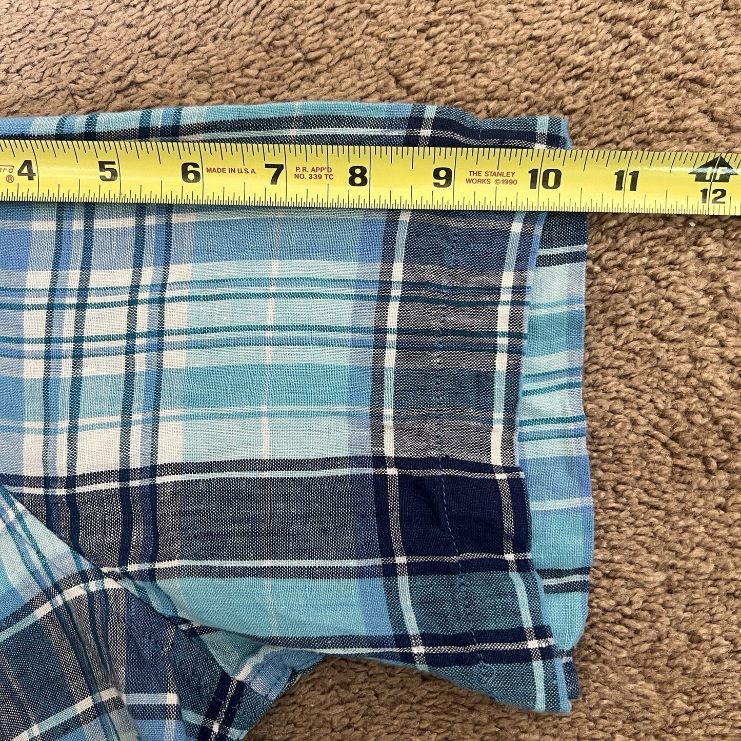 L.L. Bean Mens 100% Linen Slightly Fitted Button-up M Blue Plaid Classic Outdoor