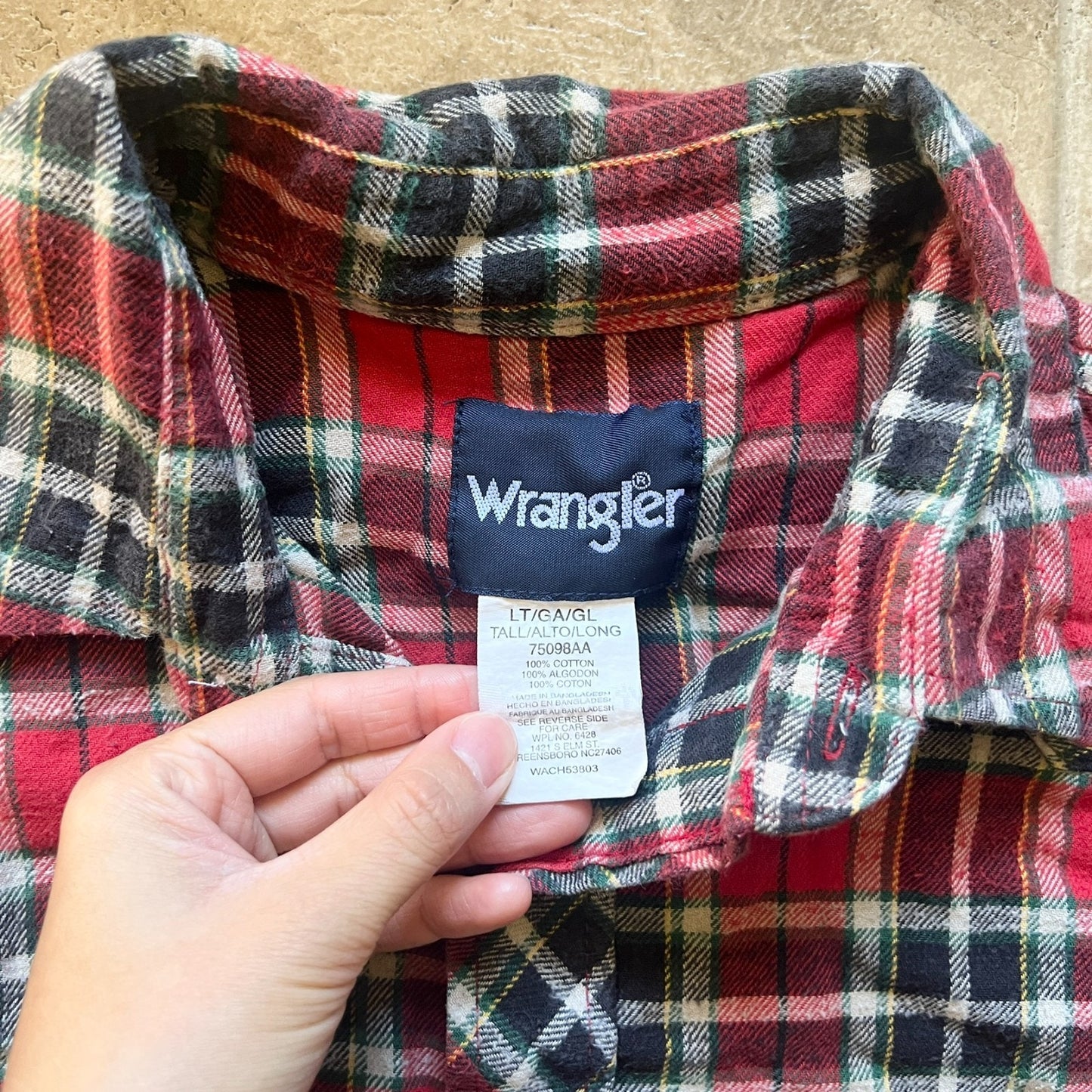 Vintage 90s Wrangler Mens Flannel Shirt Size L Red Plaid Pearl Snap Buttons Western Country