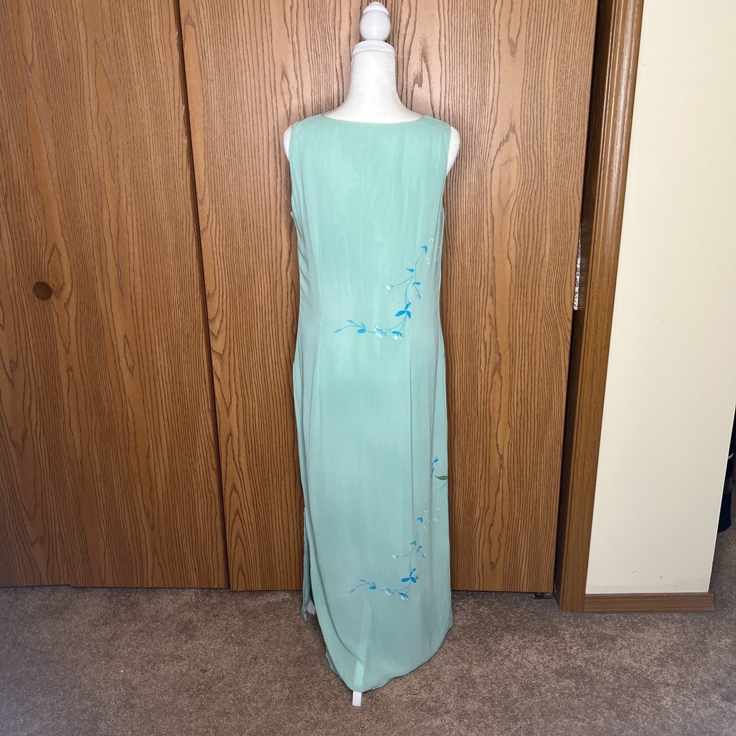 Vtg 90s Casual Corner Maxi Dress 8 Teal Floral Fairy Whimsical Elegant Formal