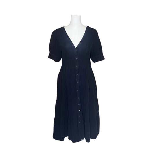 Madewell Lightspun Tiered Button Front Midi Dress 4 Black Gauze Cottagecore Boho