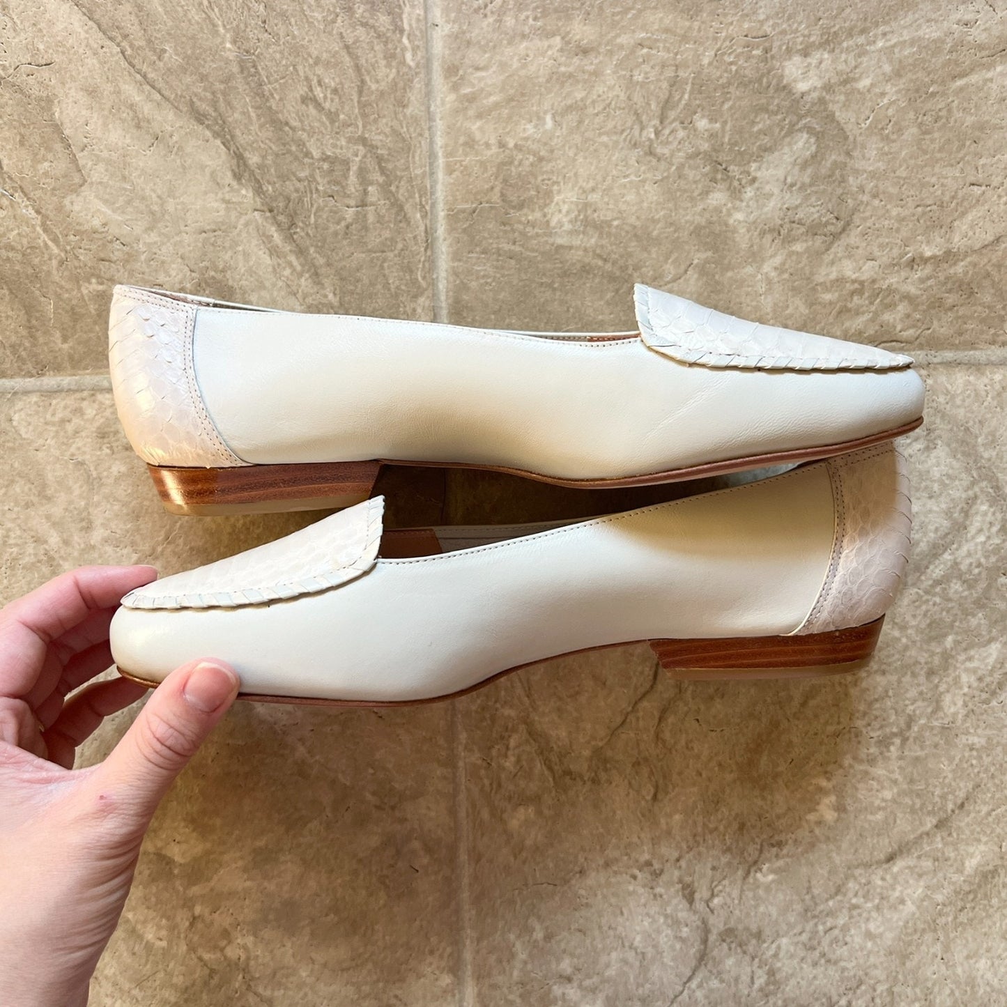 Vtg 90s Nordstrom Loafer Flats Ivory Crocodile Leather Old Money Preppy Classic