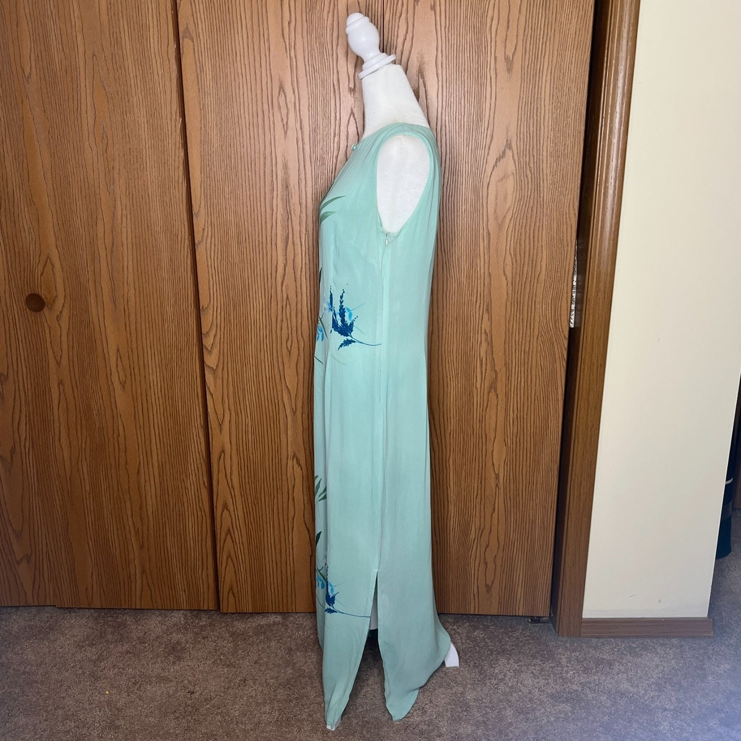 Vtg 90s Casual Corner Maxi Dress 8 Teal Floral Fairy Whimsical Elegant Formal