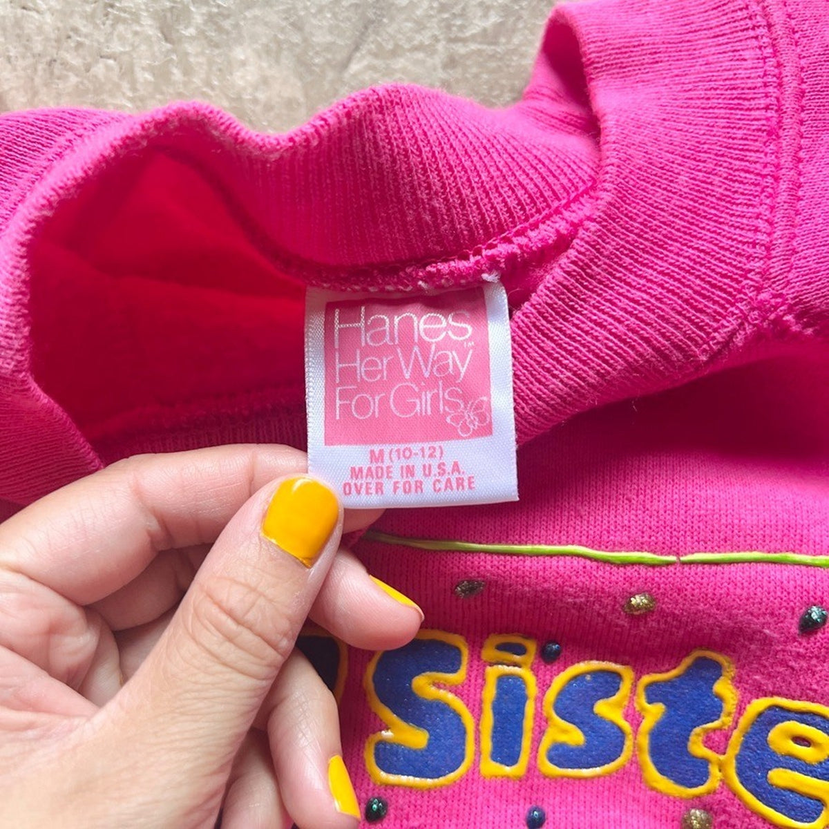 Vtg 90s Hanes Girls Big Sister Cat Sweatshirt M Pink Puffy Paint Cute Nostalgic