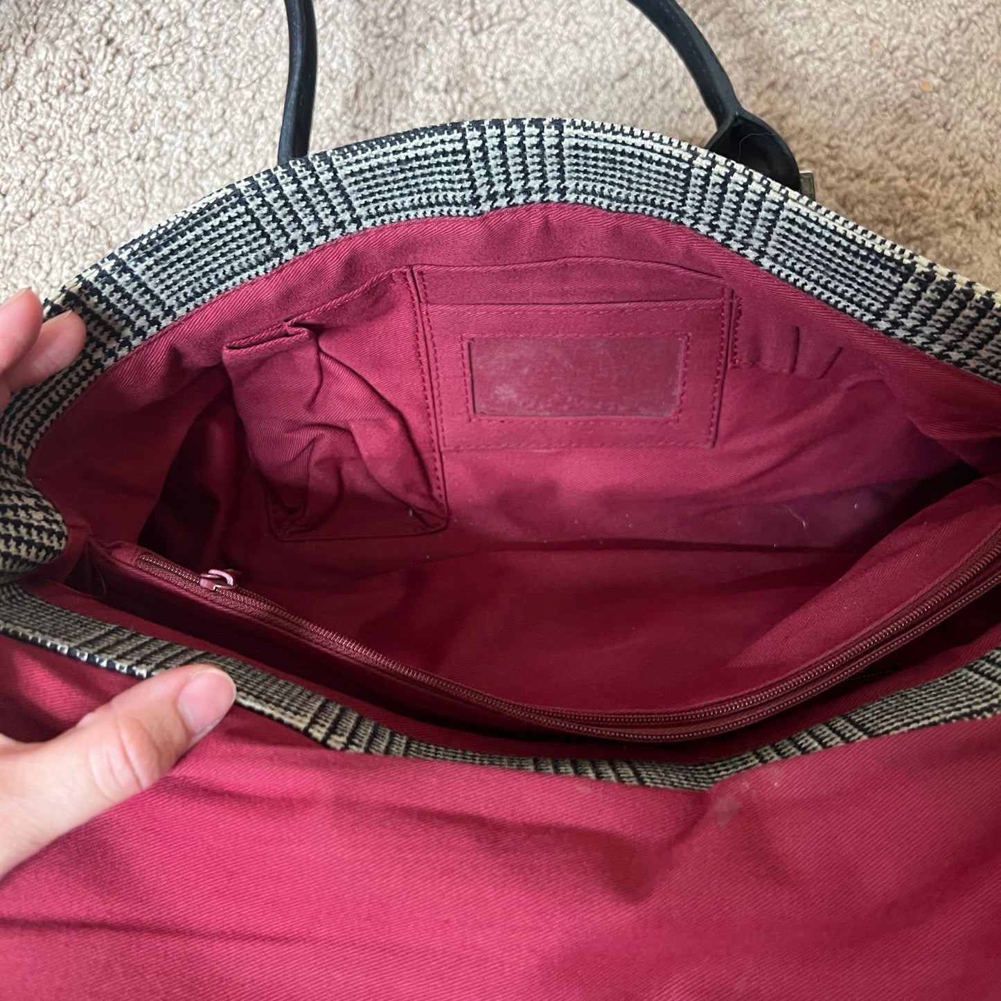 Vtg Y2K Wilson's Leather Baguette Shoulder Bag Plaid Red Lining Classic Office Minimalist