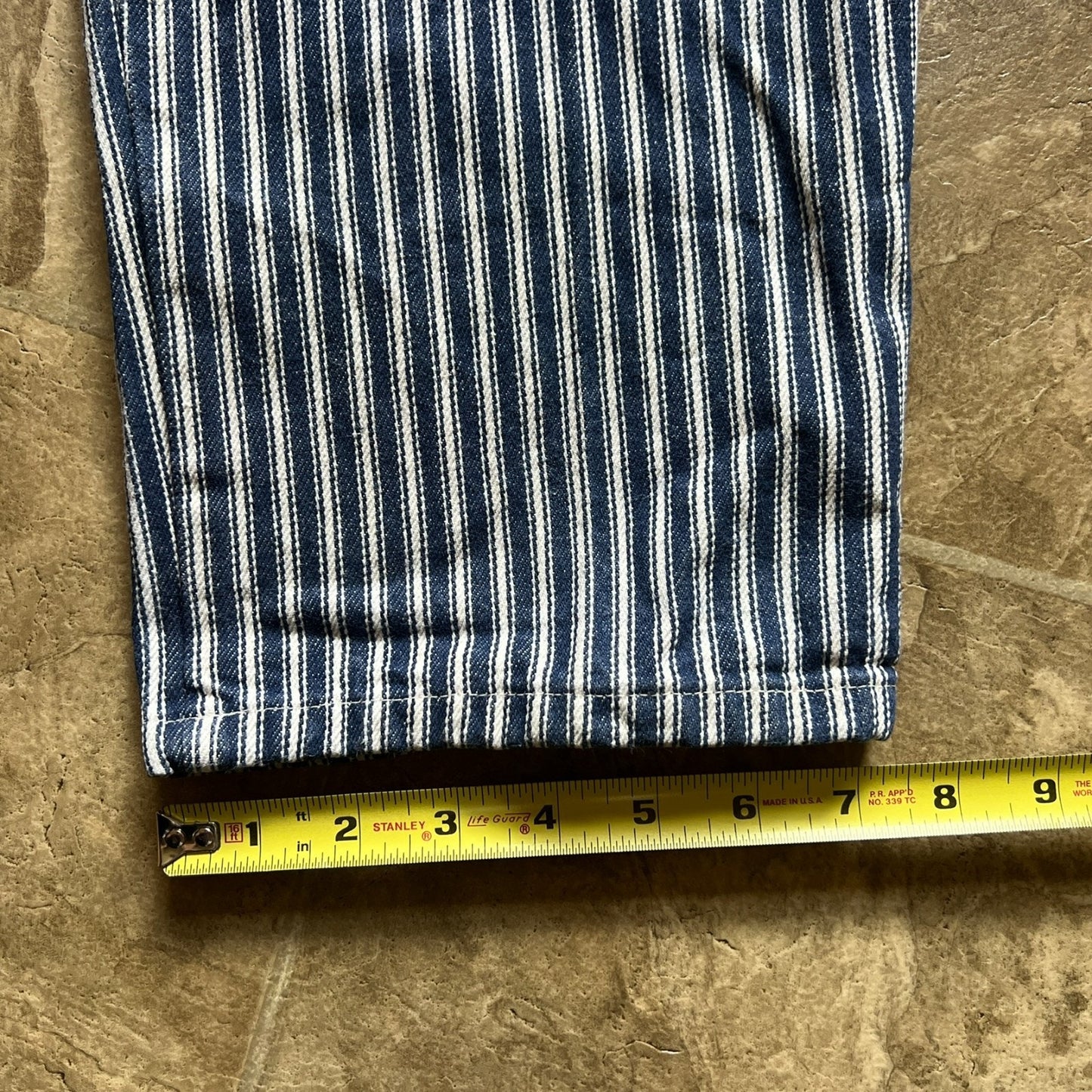 Vintage 90s Lizwear Womens Striped Denim Pants High Waisted Straight Leg Blue White Nautical Coastal