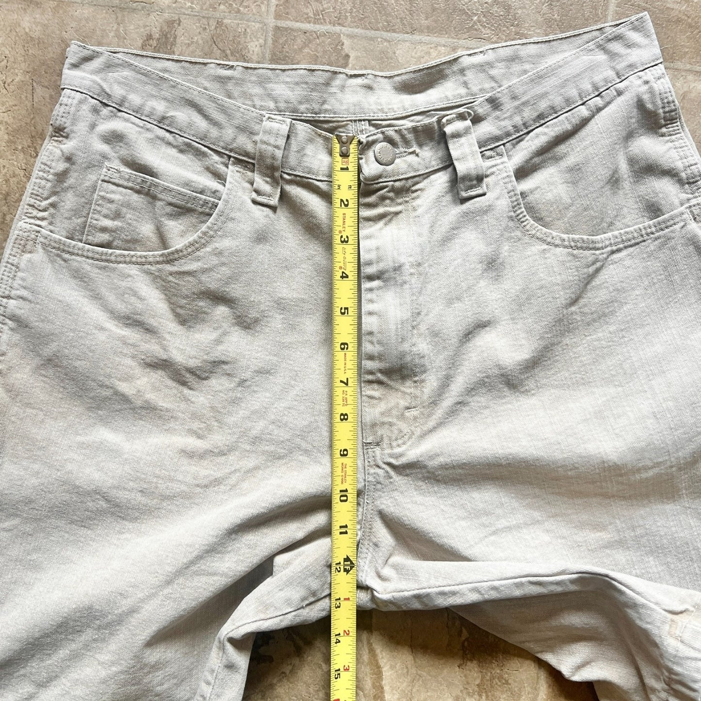 Vtg 90s Wrangler Mens Carpenter Cargo Denim Shorts Beige