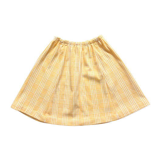 Vtg 70s Polyester Mini Circle Skirt Yellow Plaid Cottagecore Whimsical Preppy