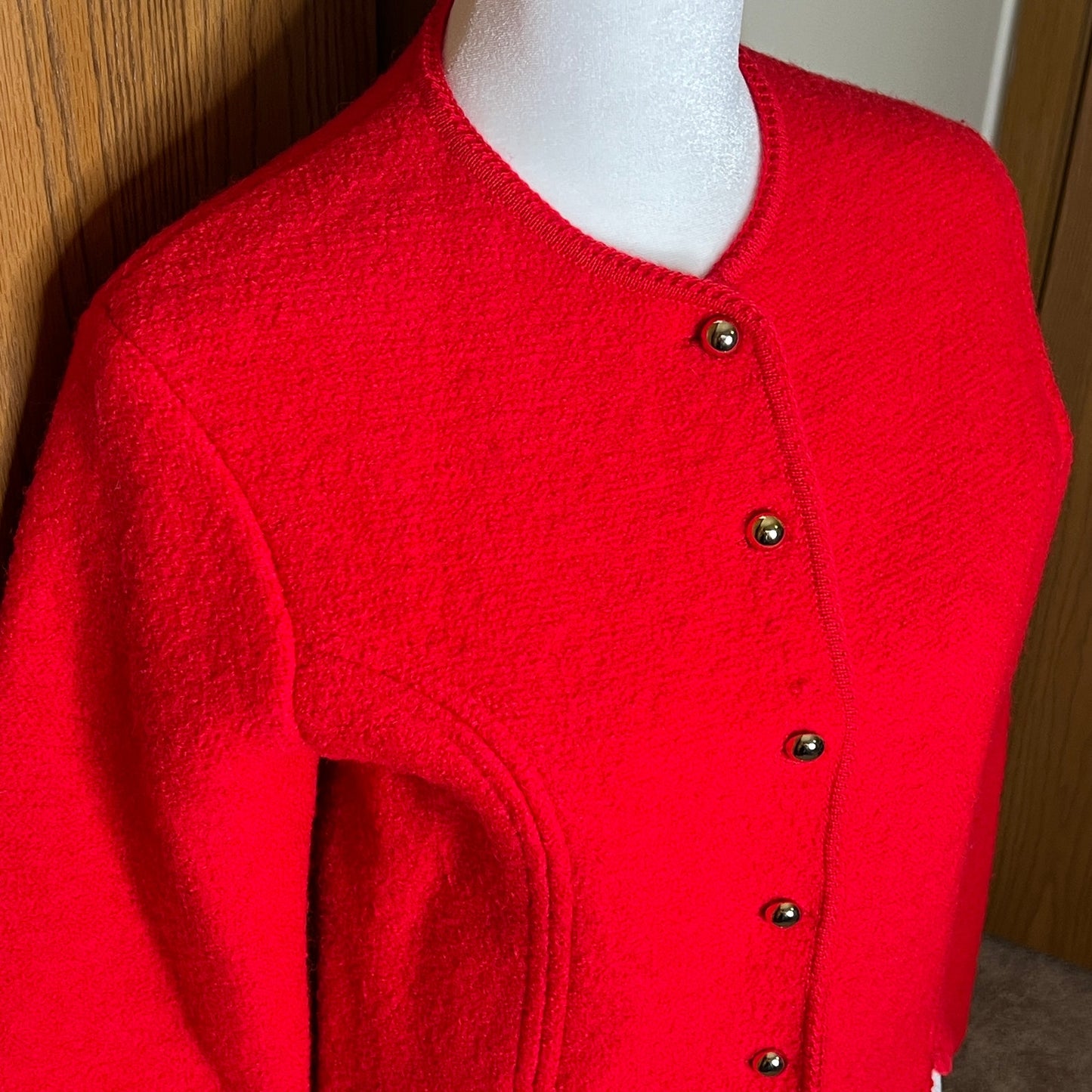 Vintage 80s Tally-Ho 100% Wool Cardigan Size 10 Cherry Red Classic Holiday Christmas Old Money