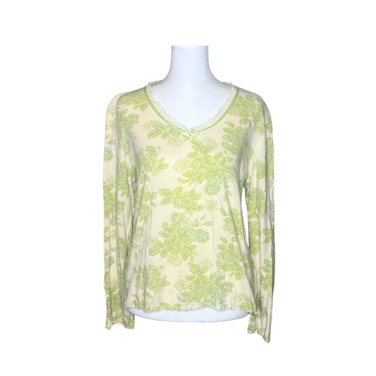 Gilligan O'Malley Floral Top M Green Lace Trim Fairy Whimsical Coquette Feminine