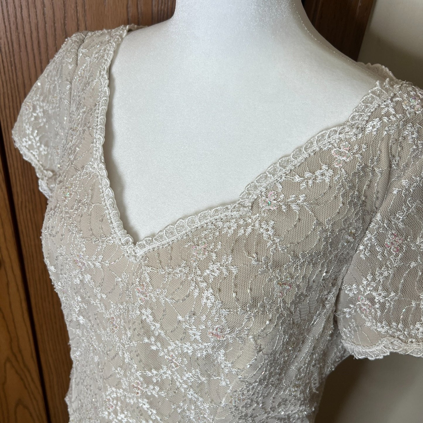Vtg 90s Chadwick's Formal Dress 10 Ivory Beaded Lace Wedding Timeless Classic