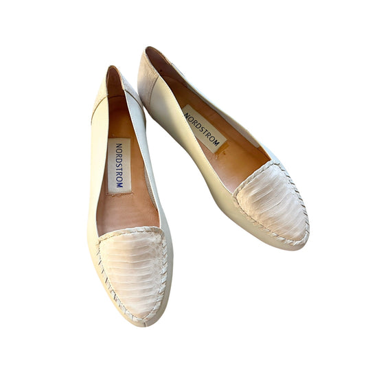 Vtg 90s Nordstrom Loafer Flats Ivory Crocodile Leather Old Money Preppy Classic