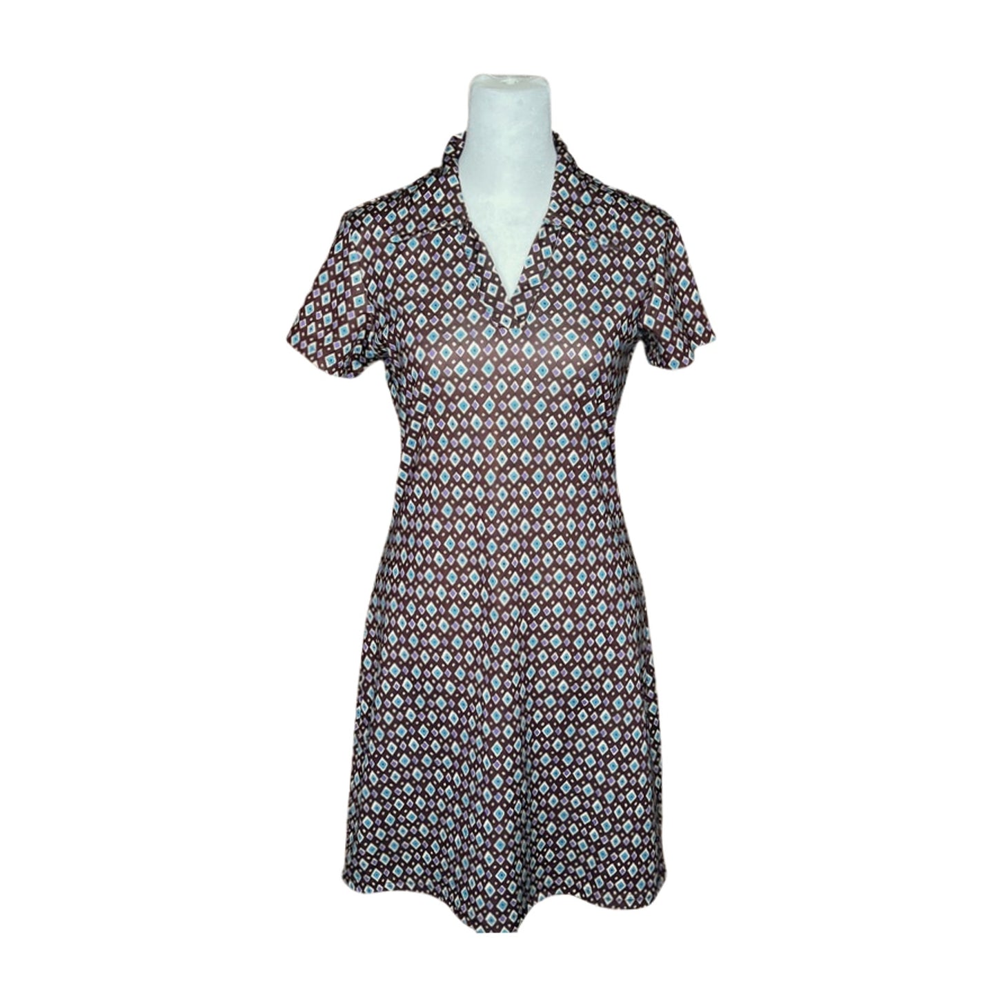Vintage 90s Express Tricot Collared Polo Dress S Brown Groovy Mod Sporty Preppy