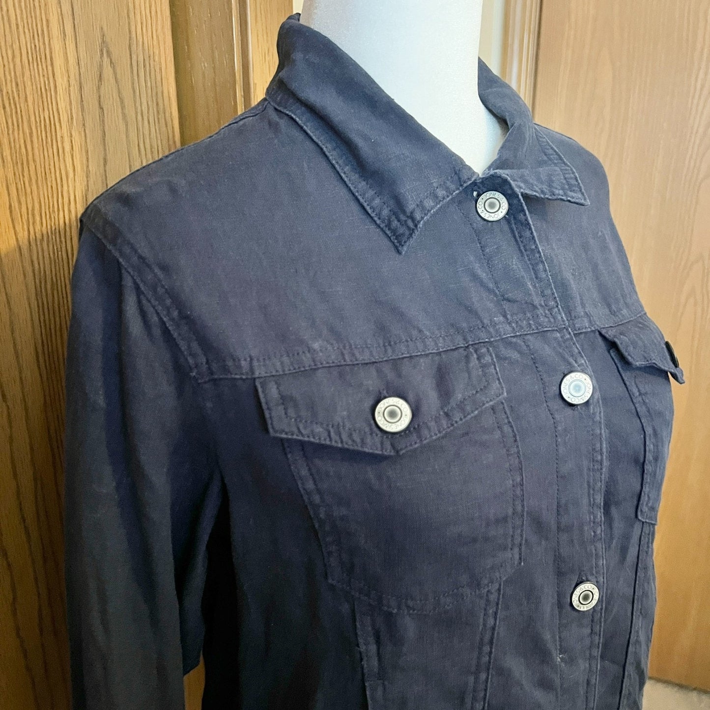 Jones NY 100% Linen Button-down M European Grown Flax Navy Minimalist Classic