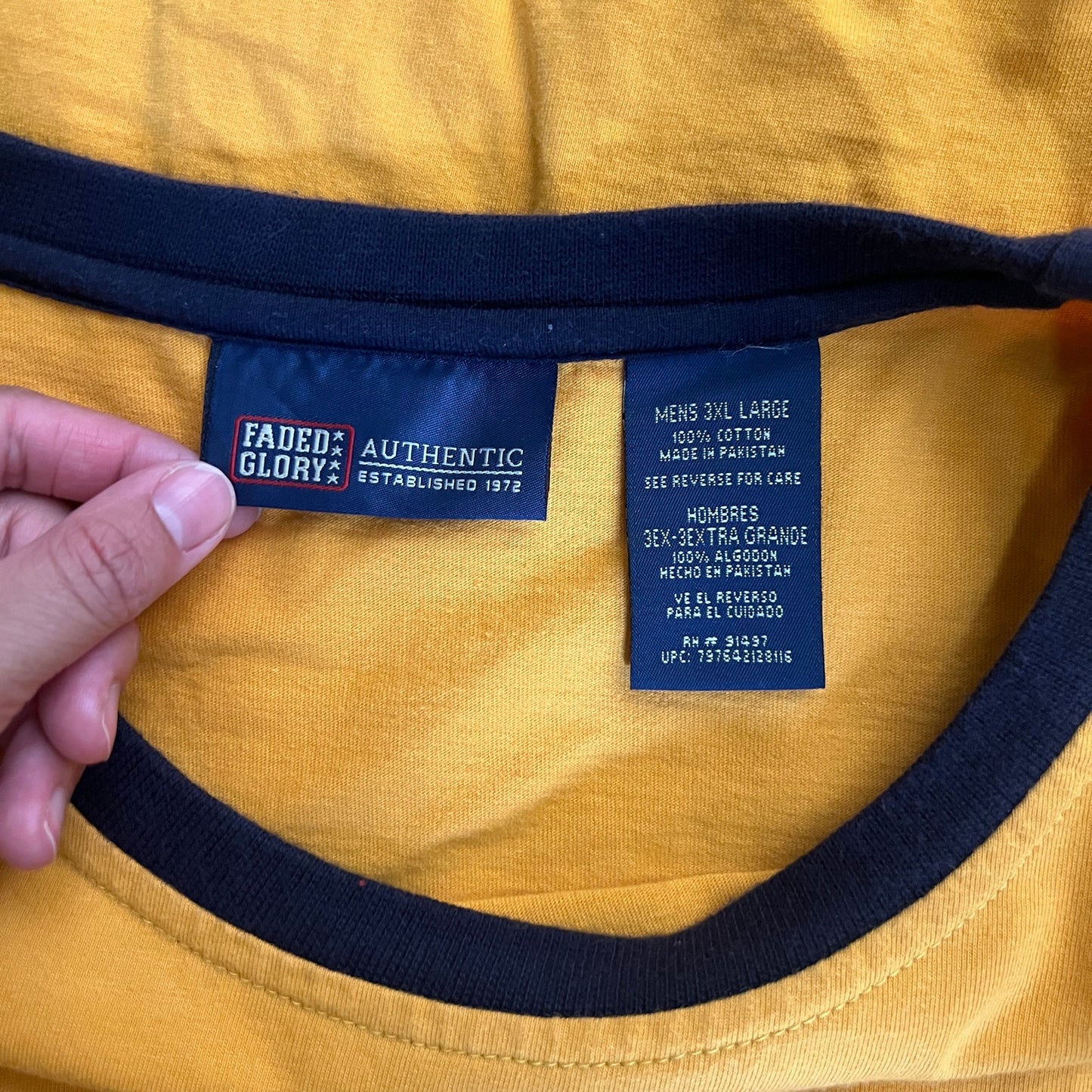 Vtg Y2K Faded Glory Mens Ringer T-Shirt 3XL Yellow Baggy Skater Sporty Grunge