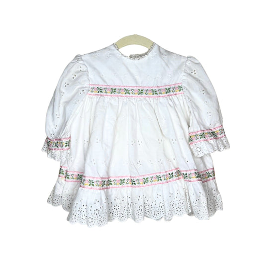 Vtg Handmade Toddler Dress Embroidered Flowers Eyelet Cottagecore Easter Spring