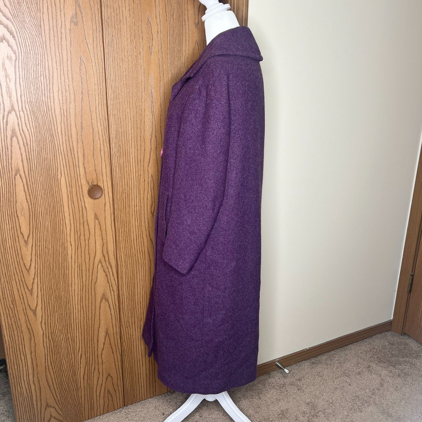 Vintage 1950s Vassar Collection by Modern Deb Womens Long Wool Pea Coat Purple Double Breasted Fur Lining Whimsigoth Twee Old Money Classic