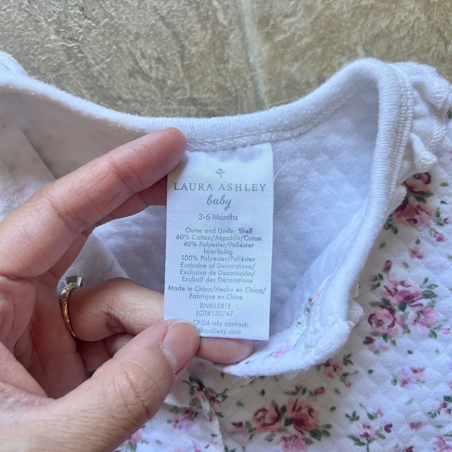 Laura Ashley Baby Quilted Sleepsuit 3-6 Months Ditsy Floral Cottage Coquette