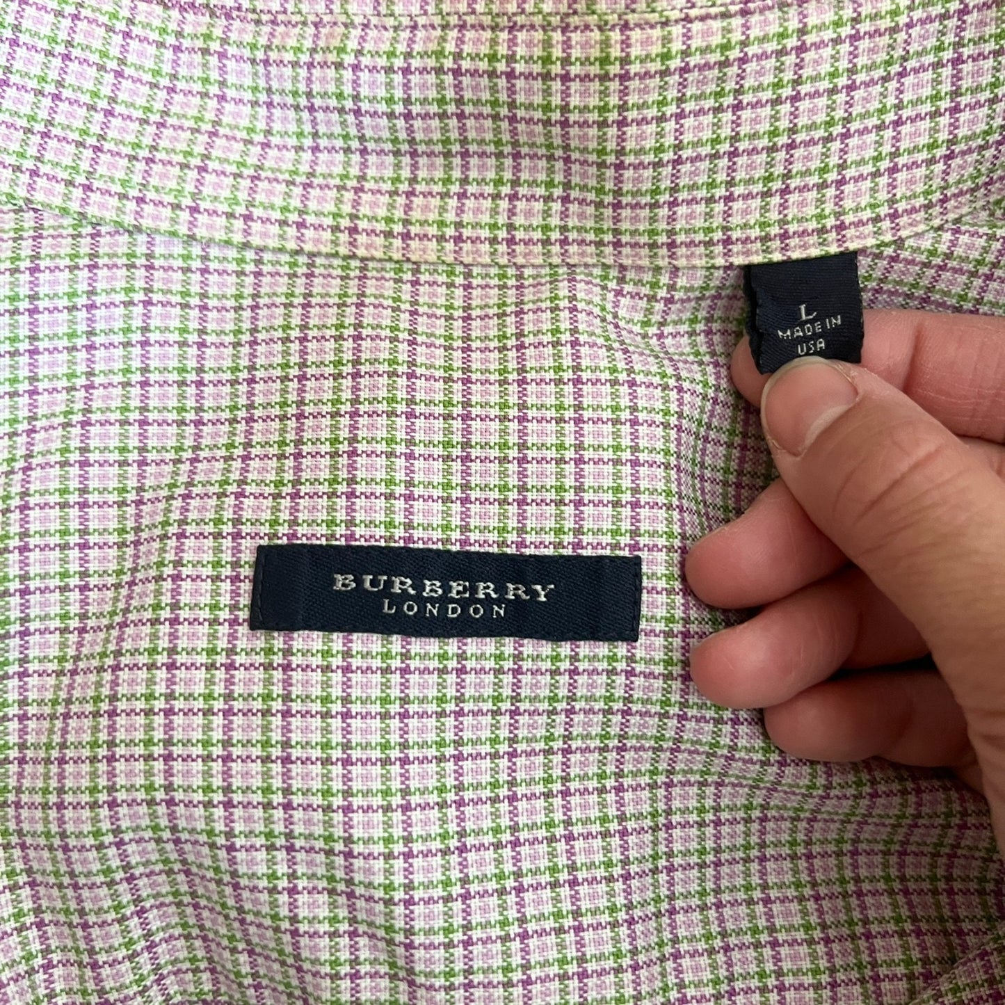 Vtg Burberry London Button-down Shirt L Plaid Purple Green Preppy Classic Career