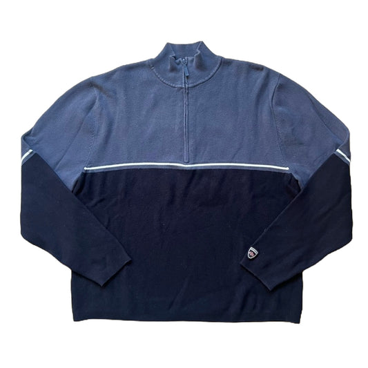 Eddie Bauer Mens Sweatshirt XL 1/4 Zip Blue Stripe Outdoor Sporty Grunge Skater