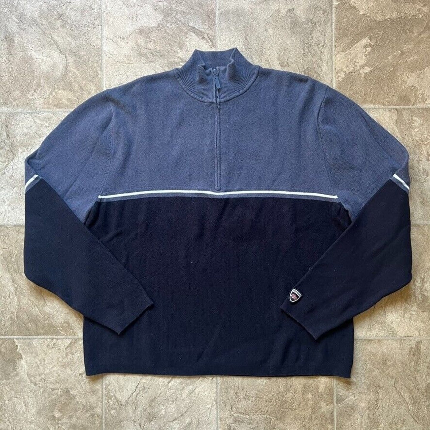 Eddie Bauer Mens Sweatshirt XL 1/4 Zip Blue Stripe Outdoor Sporty Grunge Skater