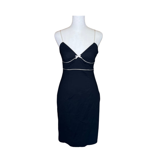 Vtg 90s Express Babydoll Dress 6 Black Satin Bow Coquette Romantic MInimalist