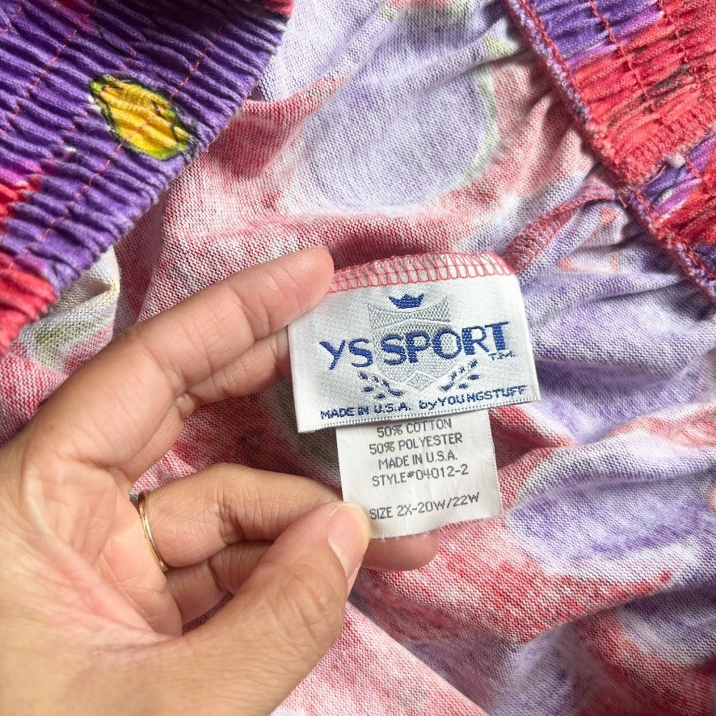Vtg 80s YS Sport Floral Shorts 2X Multi-color Elastic Whimsical Vibrant Artsy
