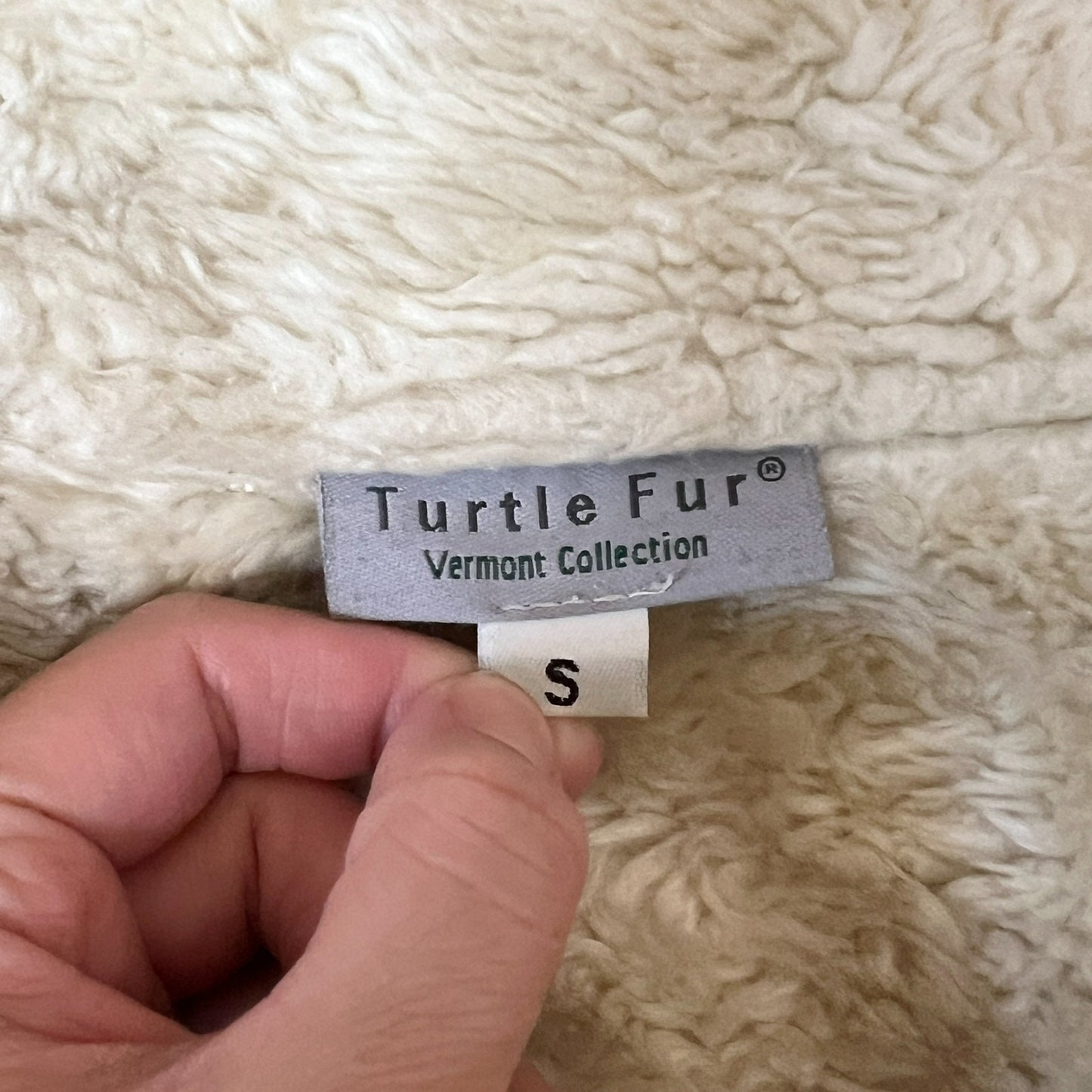 Vintage Y2K Turtle Fur Womens Faux Suede Jacket Size S Cream Sherpa Lined Abstract Artsy Boho Hippie Scandi