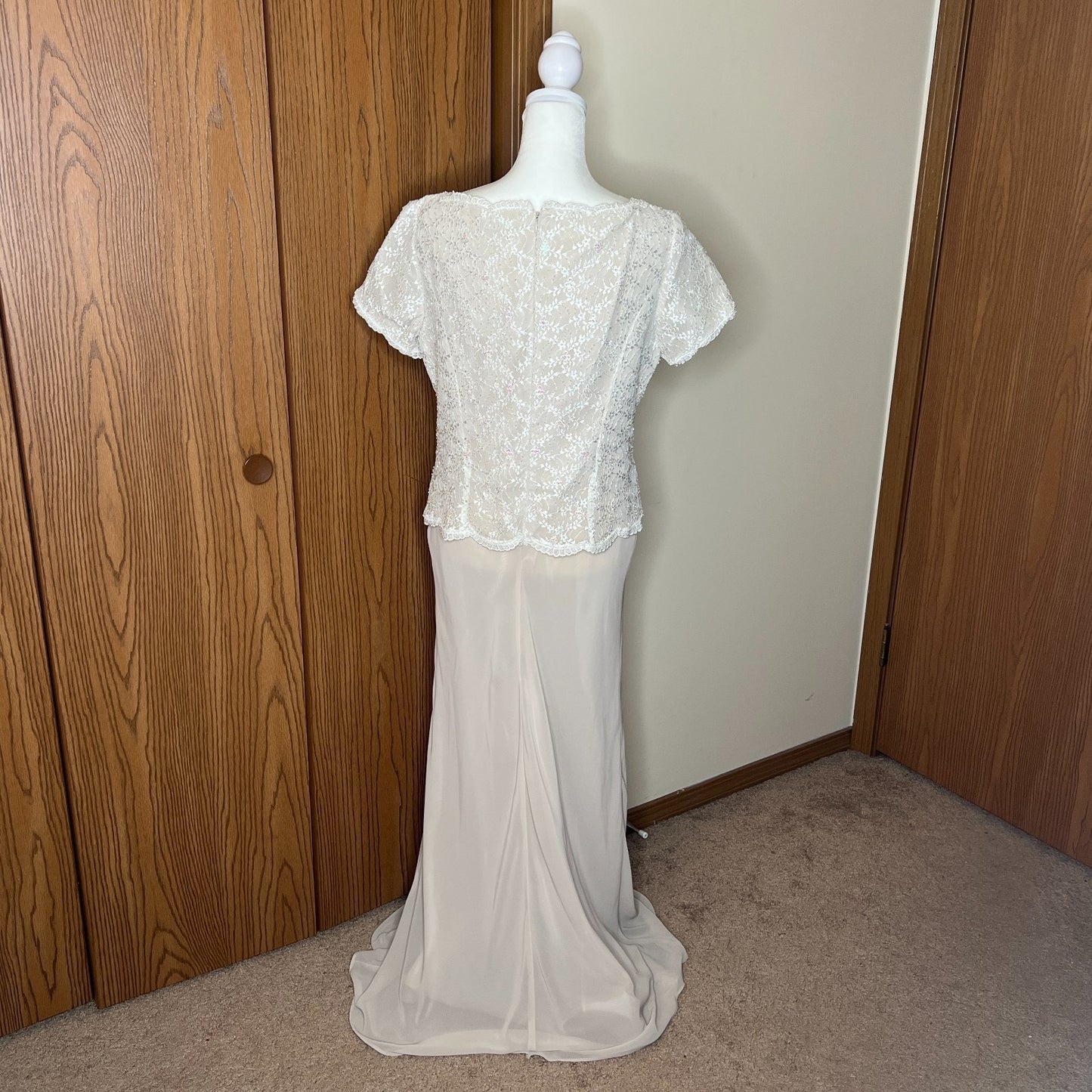 Vtg 90s Chadwick's Formal Dress 10 Ivory Beaded Lace Wedding Timeless Classic