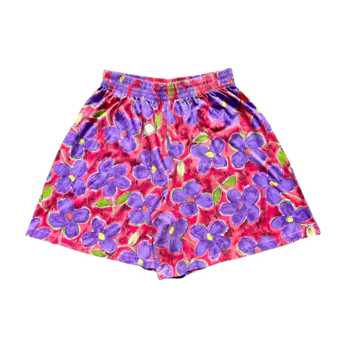 Vtg 80s YS Sport Floral Shorts 2X Multi-color Elastic Whimsical Vibrant Artsy