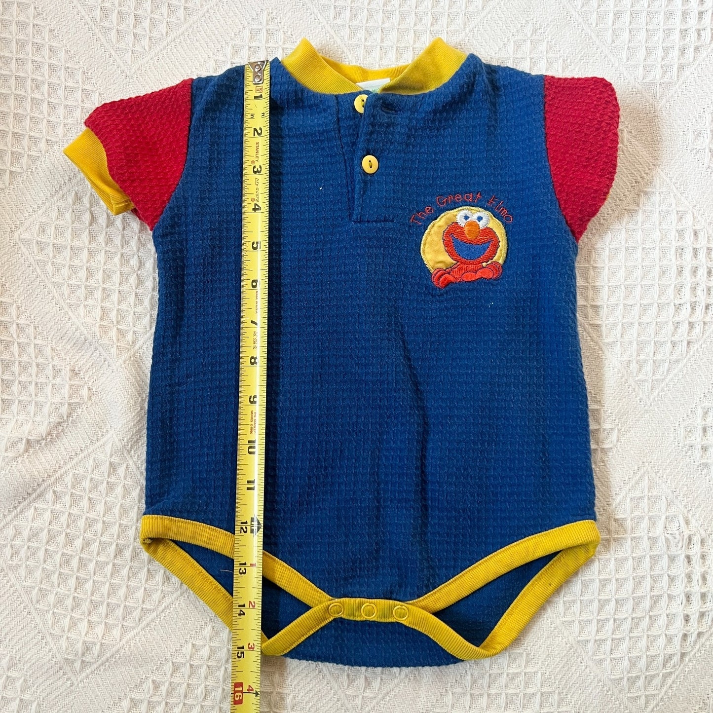 Vtg Y2K Sesame Street Elmo Romper 18 Months Waffle Knit Multi-color Nostalgic