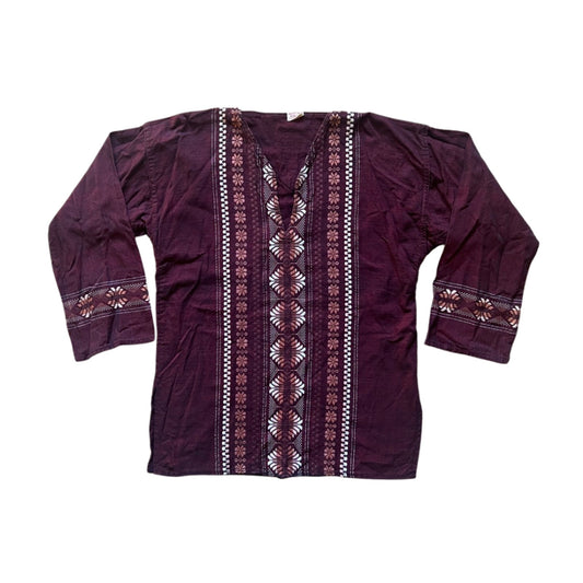 Gypsy Rose Mens Guatemalan Tunic Top Size L Handwoven Embroidered Burgundy Traditional Hippie Tribal Festival