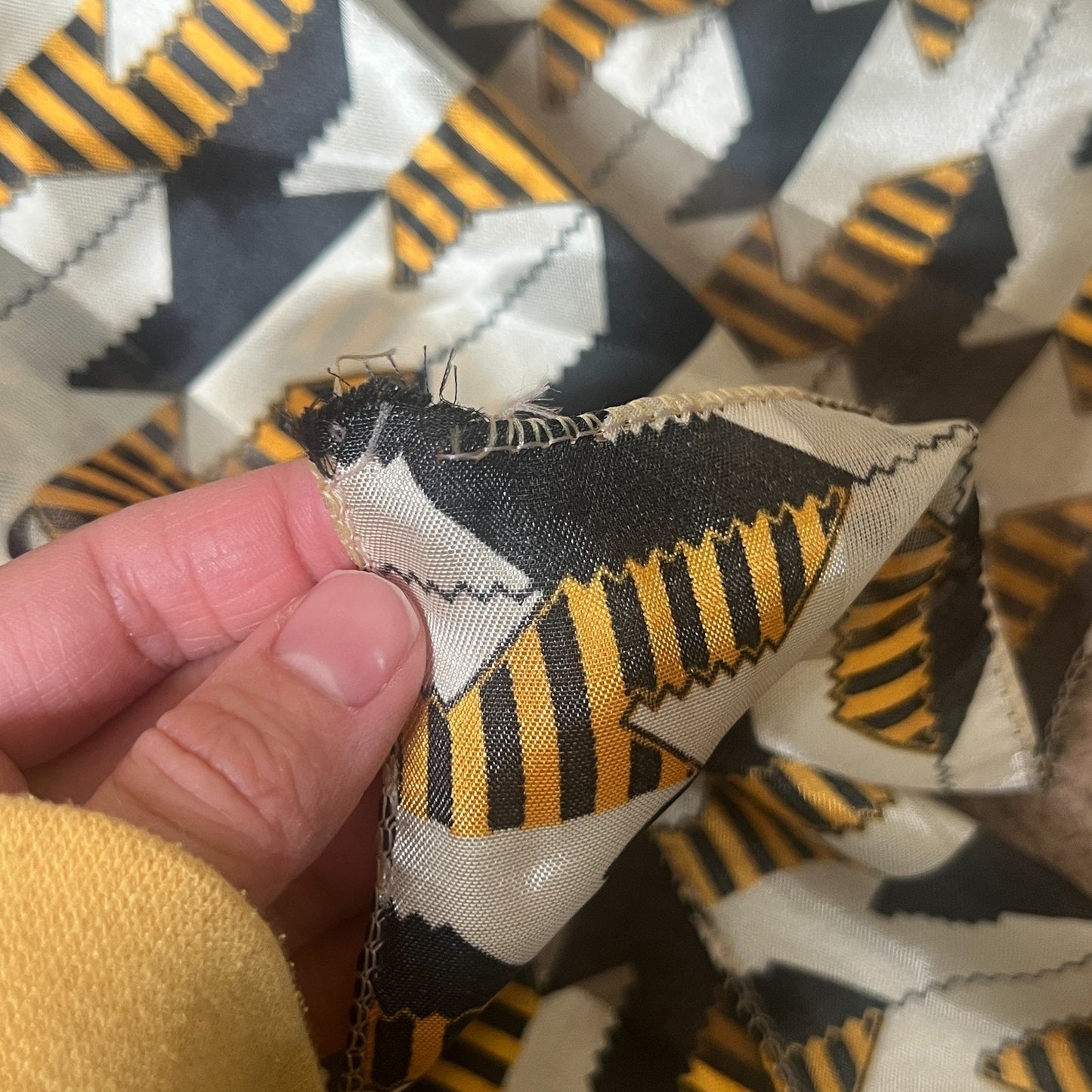 Vtg 80s Geometric Scarf Gold Black Semi Sheer Groovy Artsy Eclectic Maximalist