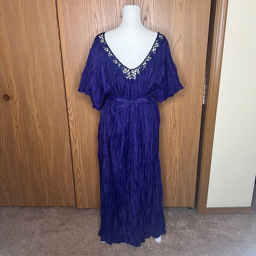Vintage Bobbie Brooks Maxi Dress 3XL Purple Crochet Whimsigoth Witchy Boho Artsy