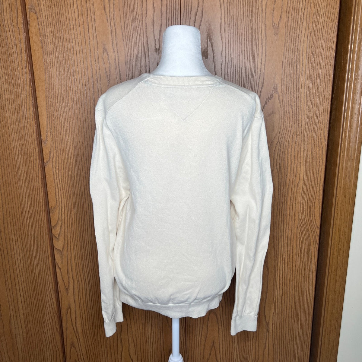 Tommy Hilfiger Sweater S Cream Chest Stripe Preppy Classic Minimalist Academia