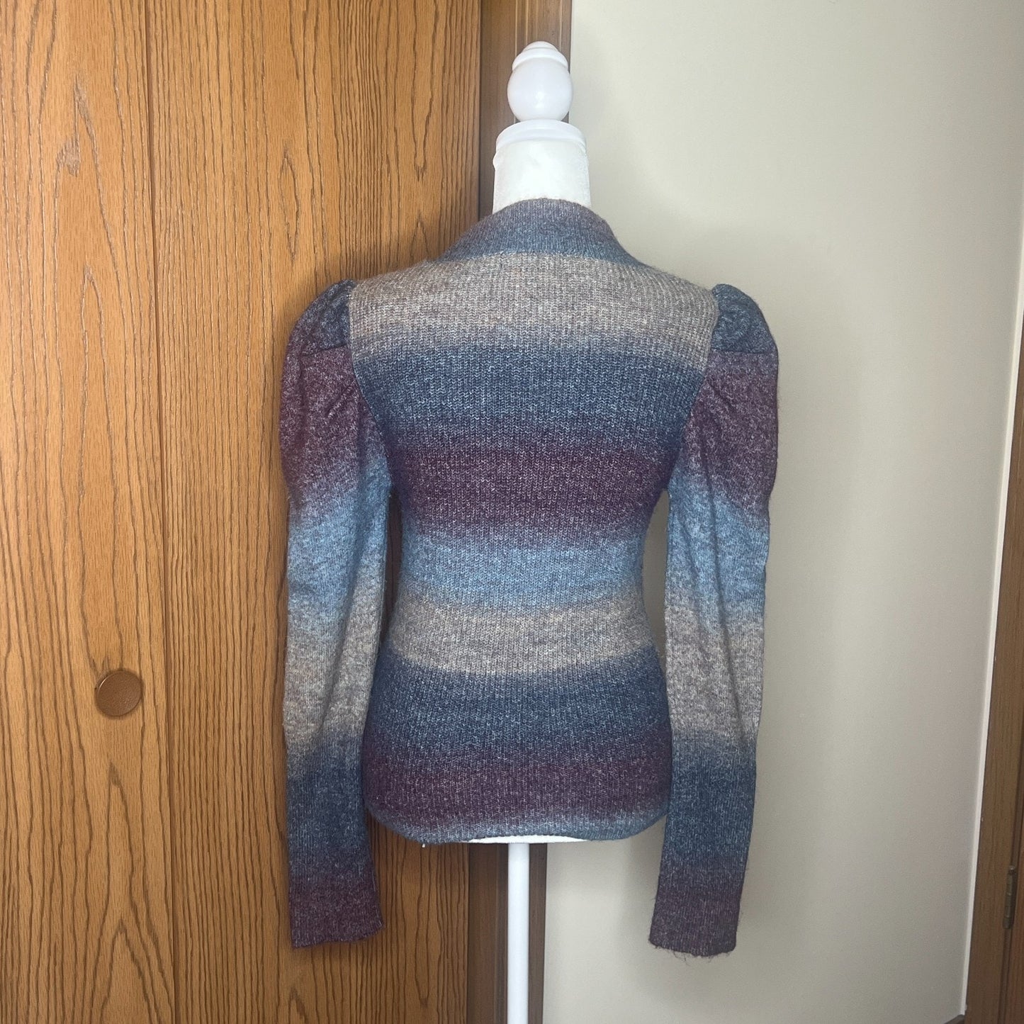 Womens Multi-color Ombre Mock Neck Sweater S Puff Sleeve Whimsigoth Twee Cozy