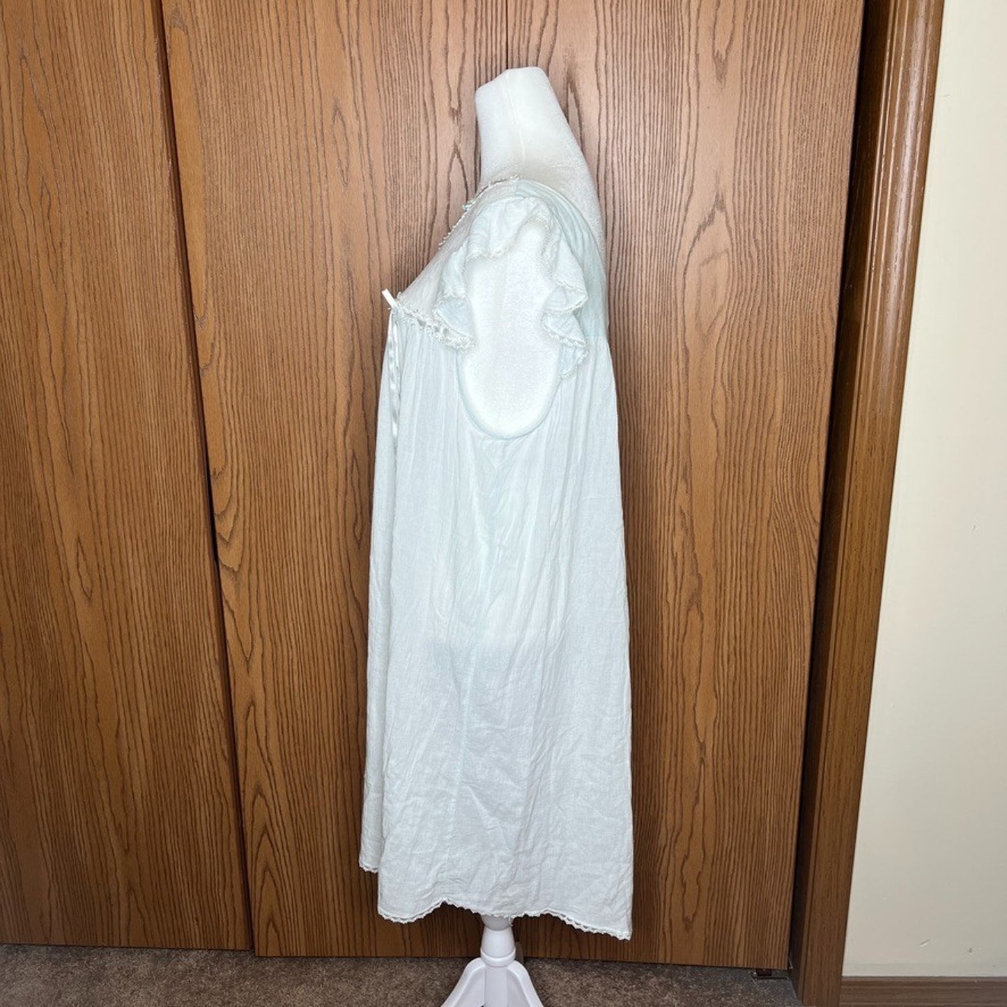 Vtg 90s Moon Dance Nightgown L Blue Rosettes Lace Sheer Coquette Fairy Dainty