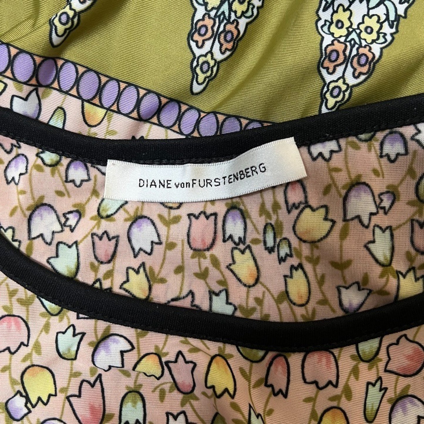Vtg 90s Diane Von Furstenberg Dress Multi-color Floral Artsy Boho Mod Maximalist