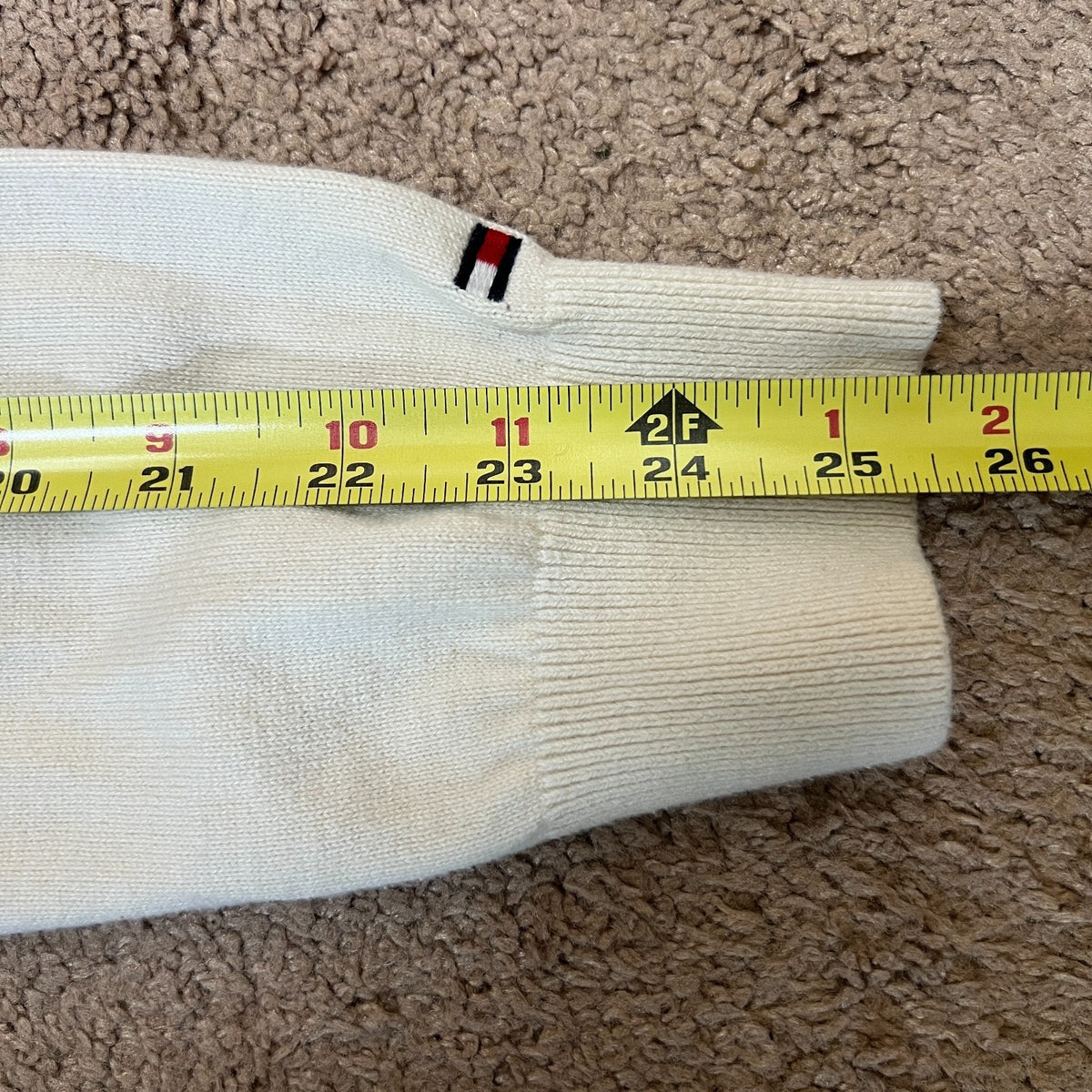 Tommy Hilfiger Sweater S Cream Chest Stripe Preppy Classic Minimalist Academia