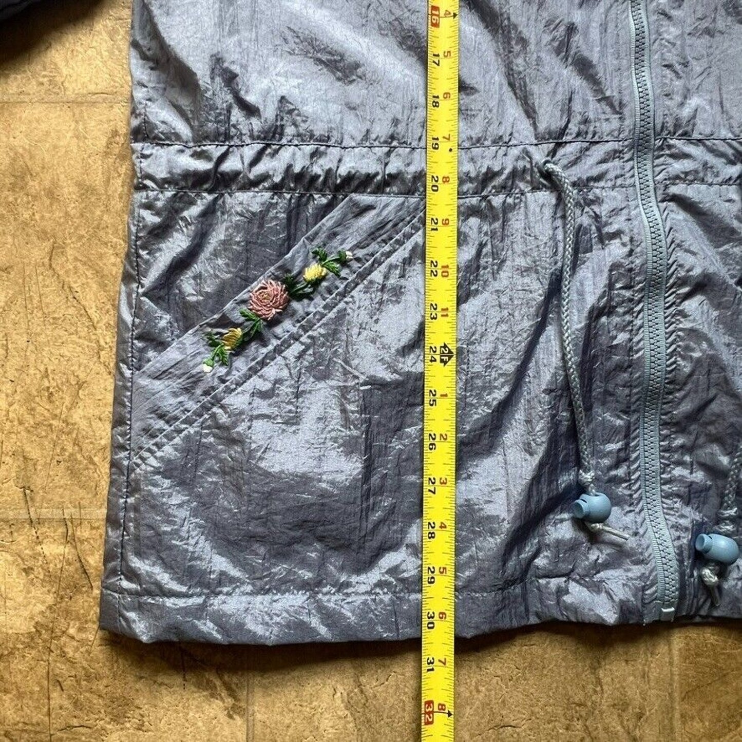 Vintage 80s Blair Womens Windbreaker L Blue Embroidered Flowers Cottage Retro