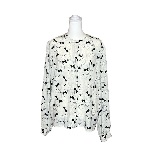 Vintage Deadstock 90s Jamboree Womens Blouse Size 12 White Black Bow Ribbon Polka Dot Coquette Soft Girl