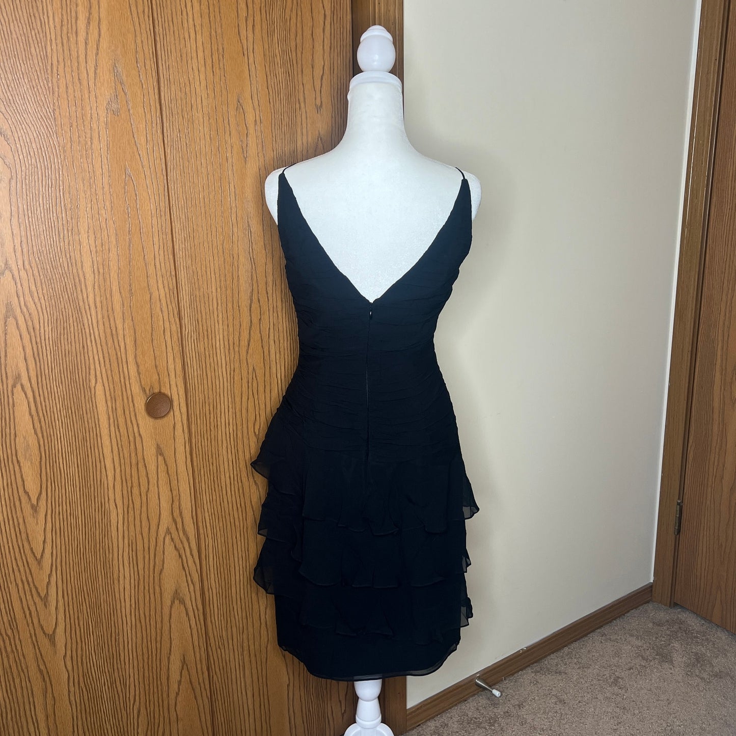 Vtg 80s Kate Unger Dress Size 4 Black 100% Silk Ruffled Formal NYE Party Cocktail