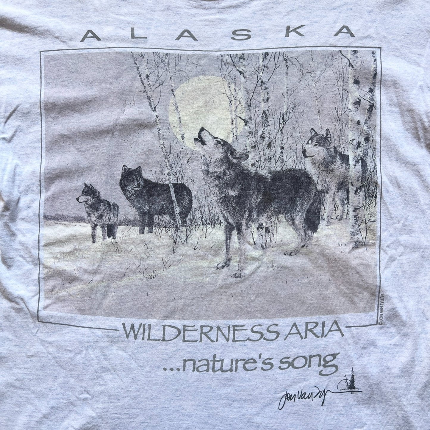 Vintage 1993 Jon Van Zyle Alaska T-Shirt Size L Gray Wolves Nature Animals Wilderness