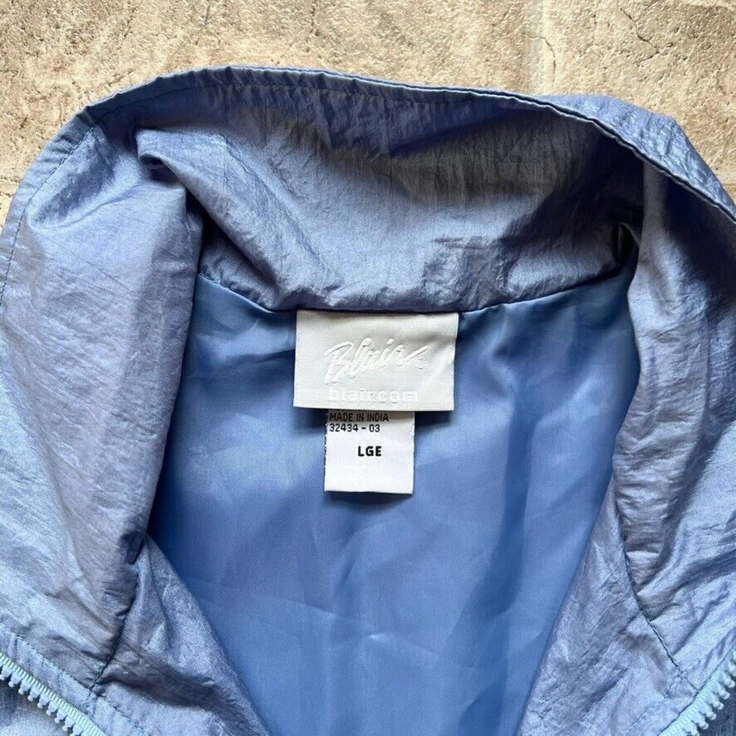 Vintage 80s Blair Womens Windbreaker L Blue Embroidered Flowers Cottage Retro