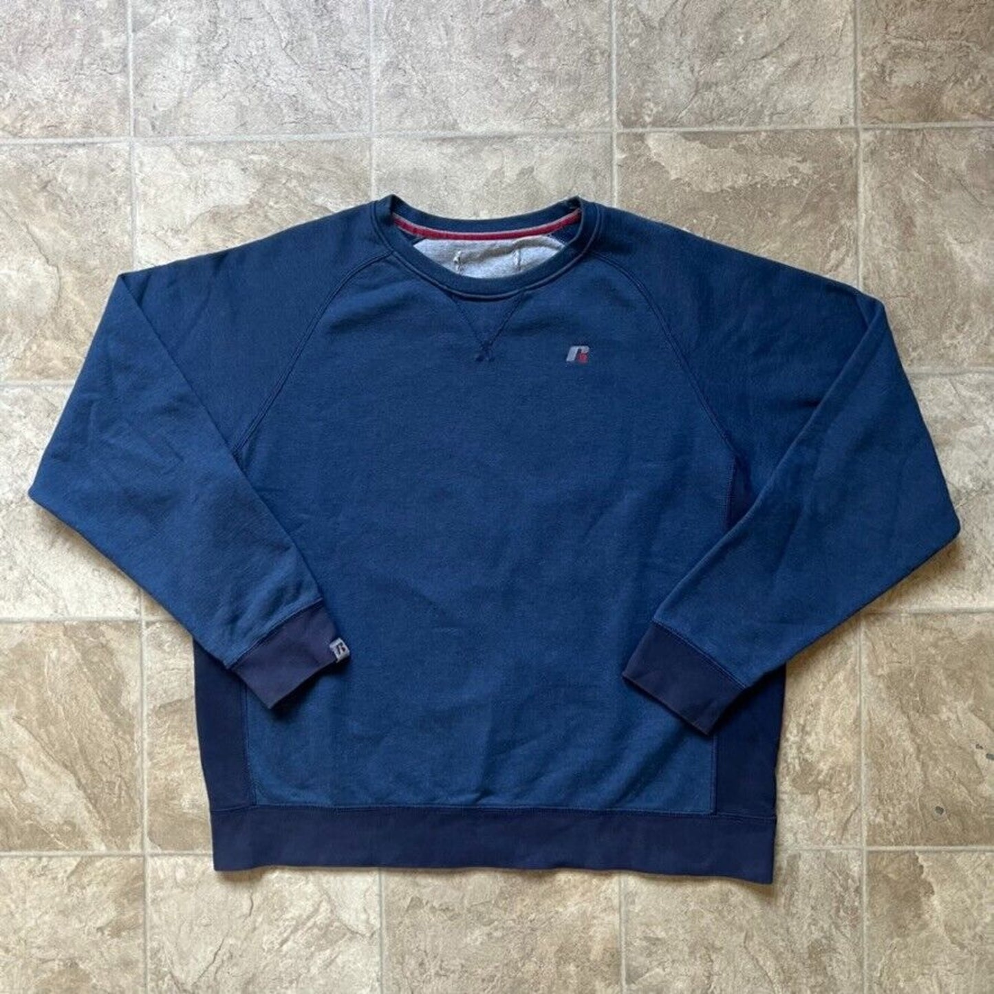 Vtg Russell Athletic Mens Sweatshirt Blue Embroidered Fleece Retro Preppy Sporty