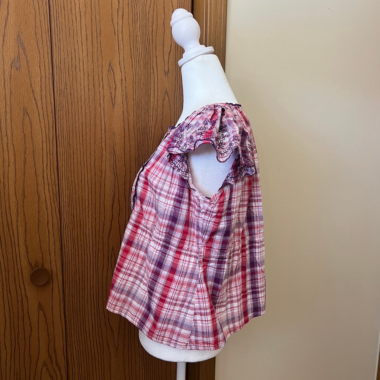 Vtg Y2K Fashion Bug Plaid Top Size 1X Embroidered Feminine Preppy Twee Romantic