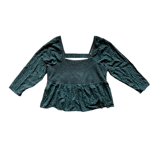 Old Navy Womens Smocked Babydoll Top Size 3X Dark Green Microfloral Square Neck Cottagecore Prairie Holiday Christmas