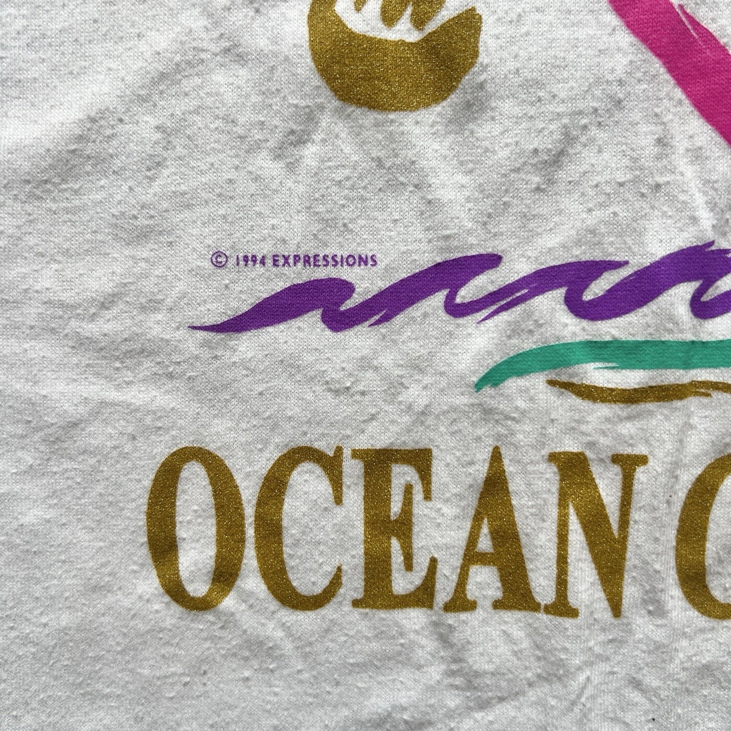 Vtg 90s Ocean City Kids T-Shirt S (6-8) Palm Tree Graphic Beach Resort Vacation